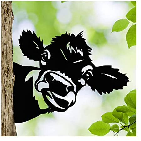 CCWORAN Metall Kuh Garten Ornamente Für Zäune Dekorationen Outdoor Home Kuh Tiere Garten Dekor Skulpturen Rostig Gusseisen Silhouetten Baum Hof ​​Wandkunst Geschenk Kuh2