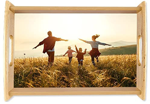 Ocadeau Grand Plateau Petit Déjeuner Personnalisé Photo - Plateau en Bois avec Impression Photo - Service Personnalisable avec Poignée