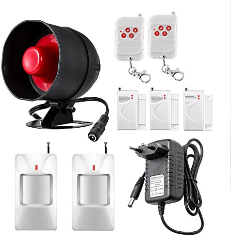 Sistema di allarme di sicurezza, set da 9 pezzi con sirena da 115 dB, sensore di movimento, sensore per finestra e telecomando, per magazzini, negozi, casa