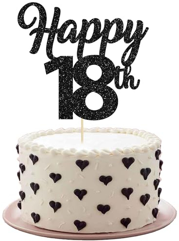 3Pcs Happy 18th Cake Toppers Black Glitter Number 18 Cake Decorations Eighteen Birthday Cake Pick Decorations for Cheers to 18 Years Old 18th Birthday Wedding Anniversary Party Supplies