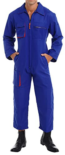 inlzdz Herren Arbeitsoverall Jumpsuit mit vielen Taschen Atmungsaktive Arbeitskleidung Overall Frontreißverschluss für Mechaniker Handwerker Reiniger Royal Blau S