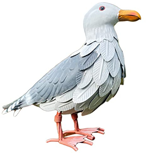 Darthome Metal Seagull Garden Sculpture Lifelike White Statue Decorative Pond Ornament 39cm