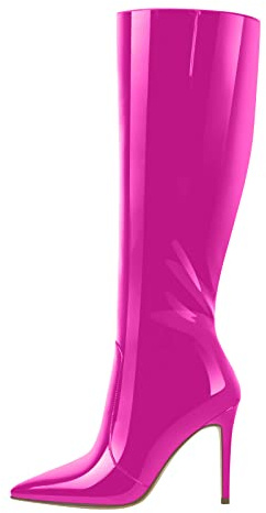 Only maker Damen Stiefel Spitze High Heels Boots mit Reißverschluss Stiletto Absatz Lackleder Viva Magenta 42 EU