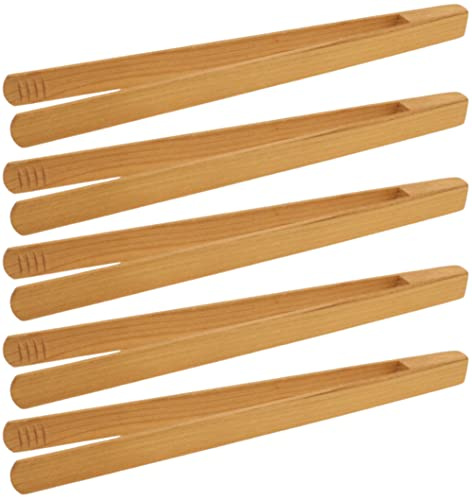 teemando® 5 X Grillzange aus edlem Kirsch-Holz, 30 cm, für Bratwurst, Steaks & Gemüse