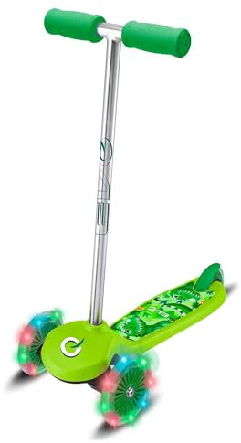 Evo Trottinette Lumineuse Move 'N' Groove pour Enfants | Trottinette à 3 Roues | Trottinette à Pousser pour Enfants à partir de 2 Ans (Roues Lumineuses, imprimé Dinosaure Vert)