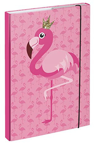Baagl Heftbox für Schulranzen A4 - Sammelmappe für Kinder mit Gummiband und Innenklappen - Heftmappe, Sammelbox mit Gummizug für Mädchen (Flamingo)