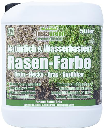 InstaGreen Premium bak- och gräsfärg 5 liter – redo att användas – gräsmatta lack mot gul gräsmatta – naturligt vattenbaserad spraybar biologiskt nedbrytbar