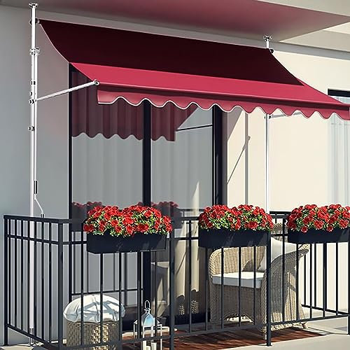 HIAPES Markise Balkon, Klemmmarkise, Retractable Manual Awning, Markise 3/4m Breit ohne Bohren Wasserdicht, für Terrasse (Weiß Stehen) 2m WeißerStänder-6