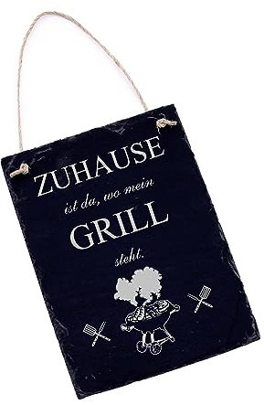 Schild mit Spruch Zuhause ist da wo mein Grill steht - Schiefer graviert für Grillecke Gartenschild Dekoschild zum grillen 16 x 22 cm
