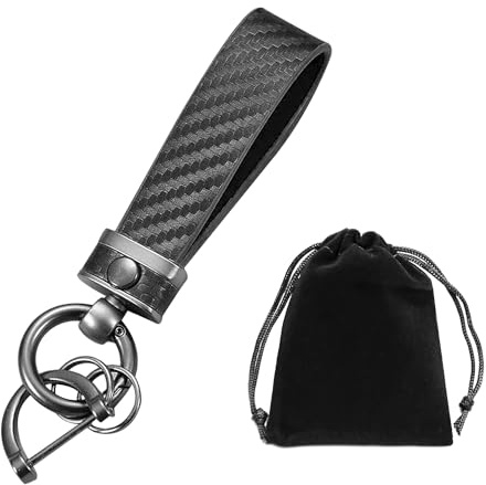 1 juego de llaveros de coche de fibra de cuero para hombre con hebilla de herradura y 2 anillos lisos y 1 bolsa de almacenamiento negra, adecuado como regalo para el día del padre y fiestas de