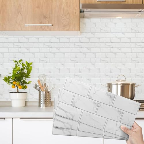 Decoroom Fliesenaufkleber Weiß 24pcs/15x30cm Brick Fliesenfolie | Vinyl Selbstklebende Fliesenfolie Wasserfes Wandfliese Sticker für Küche Backsplash Badezimmer, Mit PVC Fliesen klebefliesen