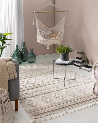 benuta Pop Teppich OYO - Creme 200x290 cm - Eleganter Boho Look Teppich für Schlafzimmer und Wohnzimmer - Maschinengewebt - Für Fußbodenheizung geeignet