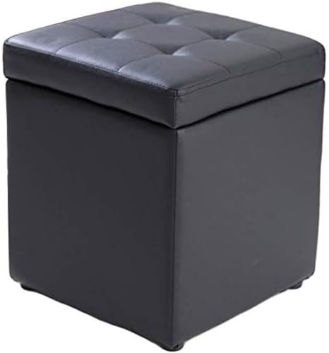 Cube Kunstleder Ottomane Aufbewahrung Fußhocker Pouf Sitzbank, Spielzeugkiste mit Scharnier Oben Organizer Box Pouf Truhe, Schwarz, 40 x 40 x 40 cm (16 x 16 x 16)