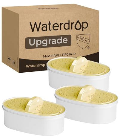 [Original] Waterdrop PF01A-P Uppgraderingsfilter, NSF 53, 42 & 372 Cert. | Ersättning för Waterdrop-kanna och Dispenser, Minskar Bly, PFAS, PFOA/PFOS, Klor, Kadmium, Koppar och Kvicksilver, 3-Pack