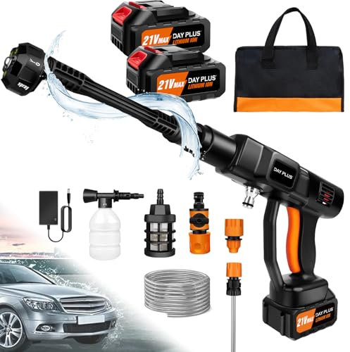 Cordless Pressure Washer, 21V Portable Power Washer with 6-in-1 Nozzle, 3000mAh Rechargeable Battery Pressure Washer, Portable Handheld Jet Washer Cleaner Kit for Washing Cars, Watering Flowers