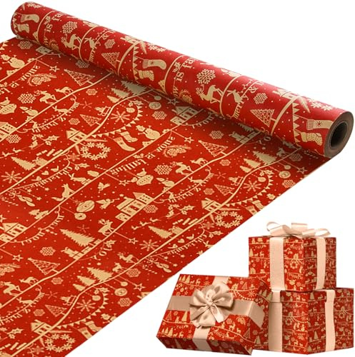 SilverChry Rollo de Papel de Regalo Navidad, 43 cm x 10 m Kraft, para Envolver Regalos, Cumpleaños y Boda