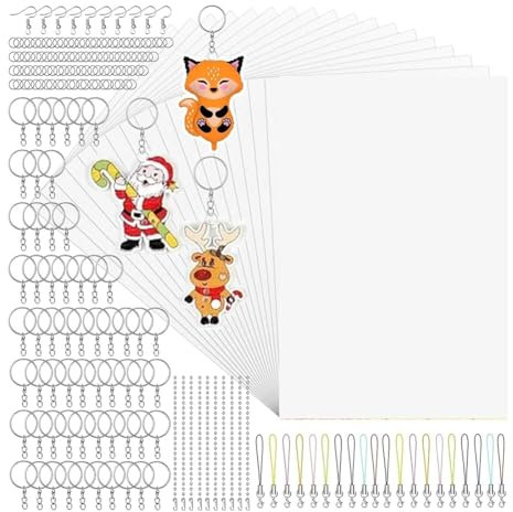 Yominerr Schlüsselanhänger-Set mit Schrumpfpapier + Zubehör, ShrinkArt Schrumpffolien-Set zum Selbermachen/Ringe/Schlüsselanhänger