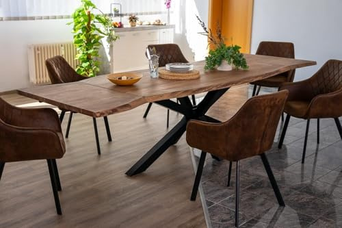 SAM Esstisch Janosh 160(260) x90 cm Akazie Nougat Baumkante Spider schwarz