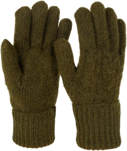 styleBREAKER Damen Strickhandschuhe Zopfmuster Wollmix | Isolierendes Gewebe, elastische umgeschlagene Bündchen gegen Kälte. Einheitsgröße für Handumfang von 16-21 cm (Größe 6-8).