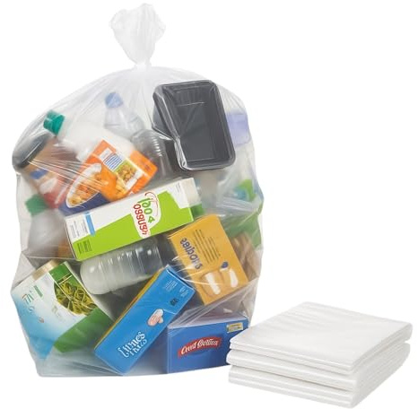 BUYERS POINT Clear Plastic Recycling Bin Bags 90L – Transparent Recycling Bags for Kitchen, Bathroom, Bedroom, Office – Polythene Bin Liners bags –Clear Refuse Sacks 18 x 29 x 39 Inch – 64 Gauge (10)