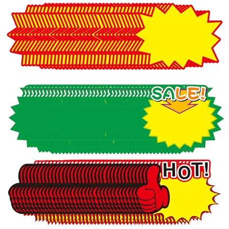 ZWWOGE 150 Stück Preisschilder Flohmarkt Neon Fluoreszierende Zeichen Starburst Zeichen Price Etikett Price Tag Platzen Papier für Supermärkten, Geschäft, Party Favors (7 x 9 CM)