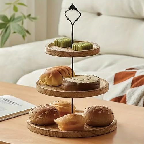 Wooden 3-Tier Dessert Snack Fruit Plate, Coffee Table Tray, Cupcake Stands, Rustic Farmhouse Dessert Display Tiered Cake Holders, Serving Trays (Light)