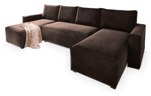 Masseno Ecksofa Deni mit Schlaffunktion U-Form, Sofa mit Bettkasten, Wohnzimmersofa, Couch, Soffa, Bettsofa, Couchgarnitur- Braun, Monolith 29