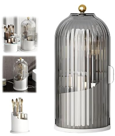 Porta spazzolino da denti nascosto, organizer per pennelli da trucco, girevole a 360°, impermeabile, antipolvere, porta pennelli da trucco con coperchio scorrevole (nero)