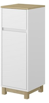Vicco Midischrank Livia, Weiß, 30 x 80 cm | mit Schublade, zur Aufbewahrung über der Toilette mit offenem Regalbereich