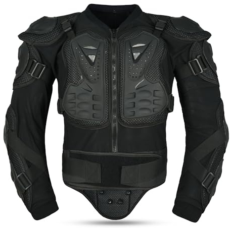 Leatherick Veste de moto - Protection intégrale de la poitrine pour hommes et femmes, pour le motocross (FR/ES, Alpha/lettres, S, Taille normale, Taille normale, Noir)