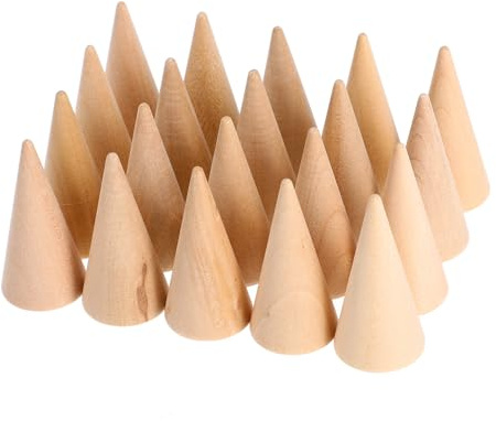 Healvian Présentoir Bague en Bois Forme Cône Beige, Organisateur Bijoux Support Amovible, pour Maison et Comptoir, Lot de 20 Pièces