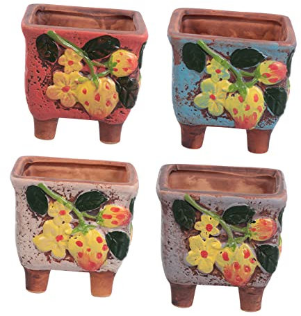 UPKOCH 4 Piezas Maceta De Cerámica Pintada Mano Estampado De Fresa Maceta Decorativa para Suculentas para Uso Doméstico y Decoración De Interiores