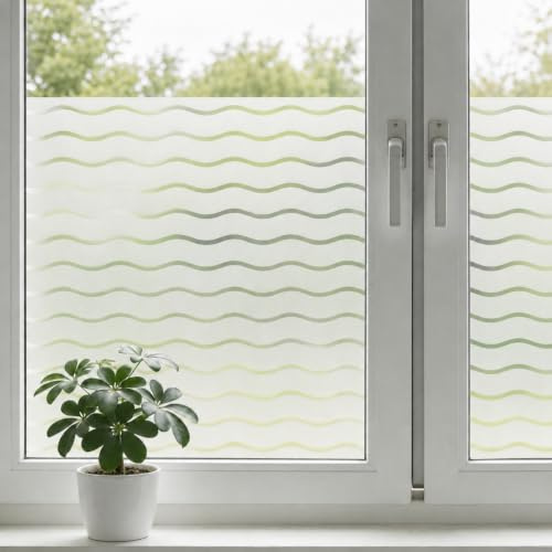 shinfly fönsterfilm vågformade ränder 60 x 200 cm – fönsterfilm ogenomskinlig, mjölkglasfolie självhäftande, statisk lim, anti-UV, insynsskydd och integritet, för fönster i hem och kontor