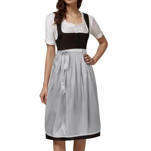 Dirndlschürze 70 cm, Damen Dirndl Schürze Lang Dirndlschürzen Grau, Trachtenkleid Trachtenrock Elegant Mittelalter Oktoberfest Dirndlschürze Faltenrock Für Bayrische Tracht Einfärbig Plisseerock