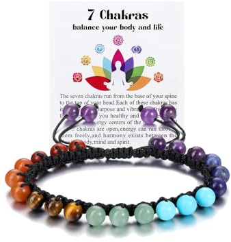 JSDDE Bracelet Macramé avec Perles 7 Chakra Pierres Naturelles Unisexe | Bracelet Corde Tressé Noir avec 7 Chakras Pierres Design Noeud Bijou Bohème Ajustable pour Hommes et Femmes