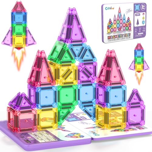 Magnetic Tiles Set Portable STEM Travel Essentials Toy for Toddlers 3+ | Montessori Sensory Toy For 3-8 Kids, Outdoor & Travel Magnet Blocks, Idea Gifts for 3+ Boys and Girls, Classroom Must Have