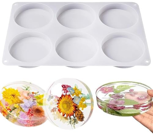 Stampi per Resina Epossidica,Stampi Silicone per Resina a 6 Cavità,Stampis Rotondi per Sottobicchieri Fai Da Te,Stampis in Silicone Riutilizzabili e Flessibili per Sottobicchieri in Resinas