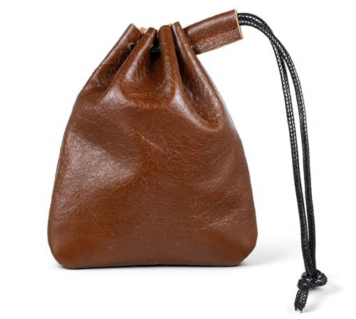 Leather Drawstring Pouch, Leather Storage Bags, Medieval Coin Purse Organizer, Small Waterproof Pouch Vintage Pouches for Earphone Jewelry Men Women Costume Accessories (Brown)