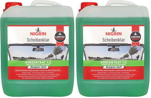 NIGRIN Scheibenklar Konzentrat 1:2 Designer Duft | 5 Liter | Reinigungszusatz für Autoscheiben und Scheinwerfer | entfernt Insekten, Öl, Fett | schlierenfrei | klare, blendfreie Sicht | ab 5°C