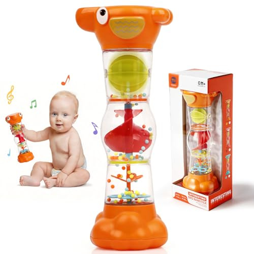 Montessori Baby Toys for 6-12 Months 1 Year Old,Rain Stick Baby Rattle Shaker Infant Sound Toy 9.8” Rainmaker Musical Sensory Toys for 6 7 8 9 10 Months Newborn Toddlers Gifts-Orange