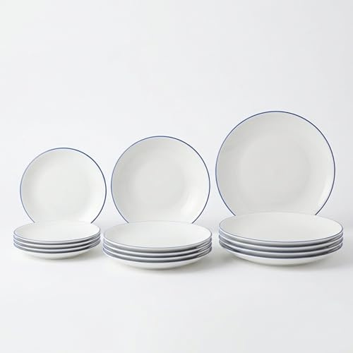 SANTA CLARA | Vajilla Completa 12 Piezas Vidrio Opal para 4 Personas, Apta Microondas y Lavavajillas, Vajilla Amalfi Azul Decorada para Hogar y Cocina