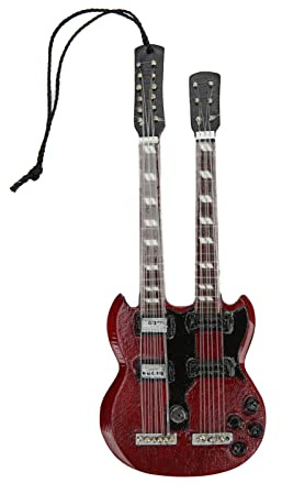 Phefop Miniatyr Dubbelhalsad Basgitarr, Dekorativ Träprydnad, Unik Present Till Musikälskare, 4,7 Tums Modell för Hemskärm