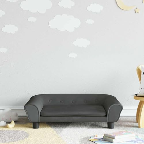 Barnsoffa mörkgrå av sammet 70 x 45 x 26 cm med massiv furustruktur stabil babymöbel för barnrum att leka och koppla av med mjuk skumstoppning