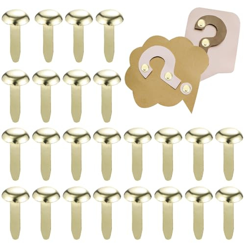 PLAFOPE 300 Pcs Round Head Clips Iron Brads Golden Metal Hold Paper Firmly Together for Card Making and Office, Scrapbooking DIY Crafts