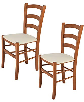 t m c s Tommychairs - Set 2 sillas Venice para Cocina y Comedor, Estructura en Madera de Haya Color Cerezo y Asiento tapizado en Tejido Color Marfil