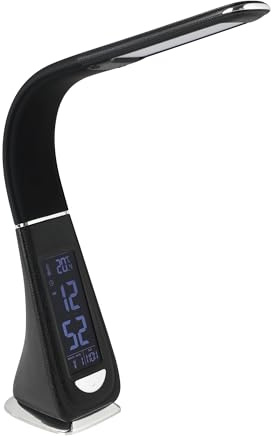EGLO LED Tischlampe Cognoli, Tischleuchte mit Touch, neutralweiß, dimmbar | Info-Display, Wecker, Schreibtischlampe aus Kunststoff, Bürolampe in Schwarz