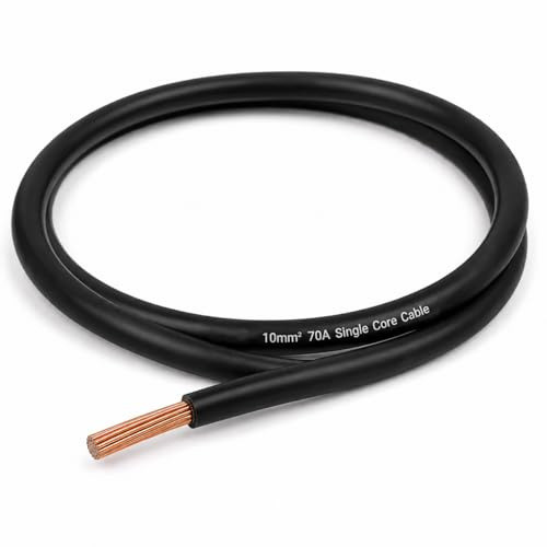 MKGT 70A Hi-Flex Battery Cable – 10mm2 10 Gauge Pure Copper Single Core PVC Welding Wire for 12V & 24V Automotive, Campervan, Solar, Inverter & Leisure Battery Systems (Black, 1 Meter)