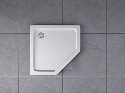 Duschtasse Duschwanne Fünfeck Dusche Acryl Brausewanne Bad Weiß 50mm fünfeckig, Größe:90 x 90 x 5 cm, Ablaufgarnitur:mit Ablaufgarnitur
