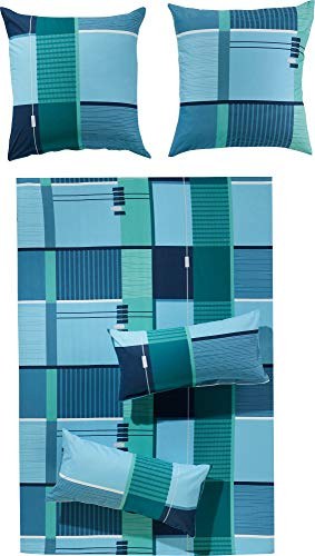 Erwin Müller Bettwäsche, Bettgarnitur, Kissenbezug Flanell blau-türkis Größe 40x80 cm / 155x220 cm - kuschelig warm, temperaturausgleichend und pflegeleicht, mit praktischem Reißverschluss