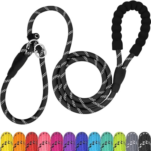 TagME Riflessivo Guinzaglio per Cani Taglia Grande,Guinzaglio Retriever,Guinzaglio Addestramento per Cani,Ø12mm x 185cm,Nero